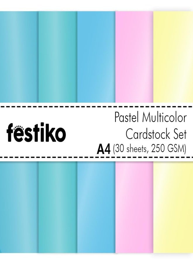 Festiko® 30-Pack Glossy Pastel Multicolor Cardstock Sheets - A4 Size, 250 GSM Paper for Art & Craft, DIY Projects, Card Making, Scrapbooking & School Use - Image 1